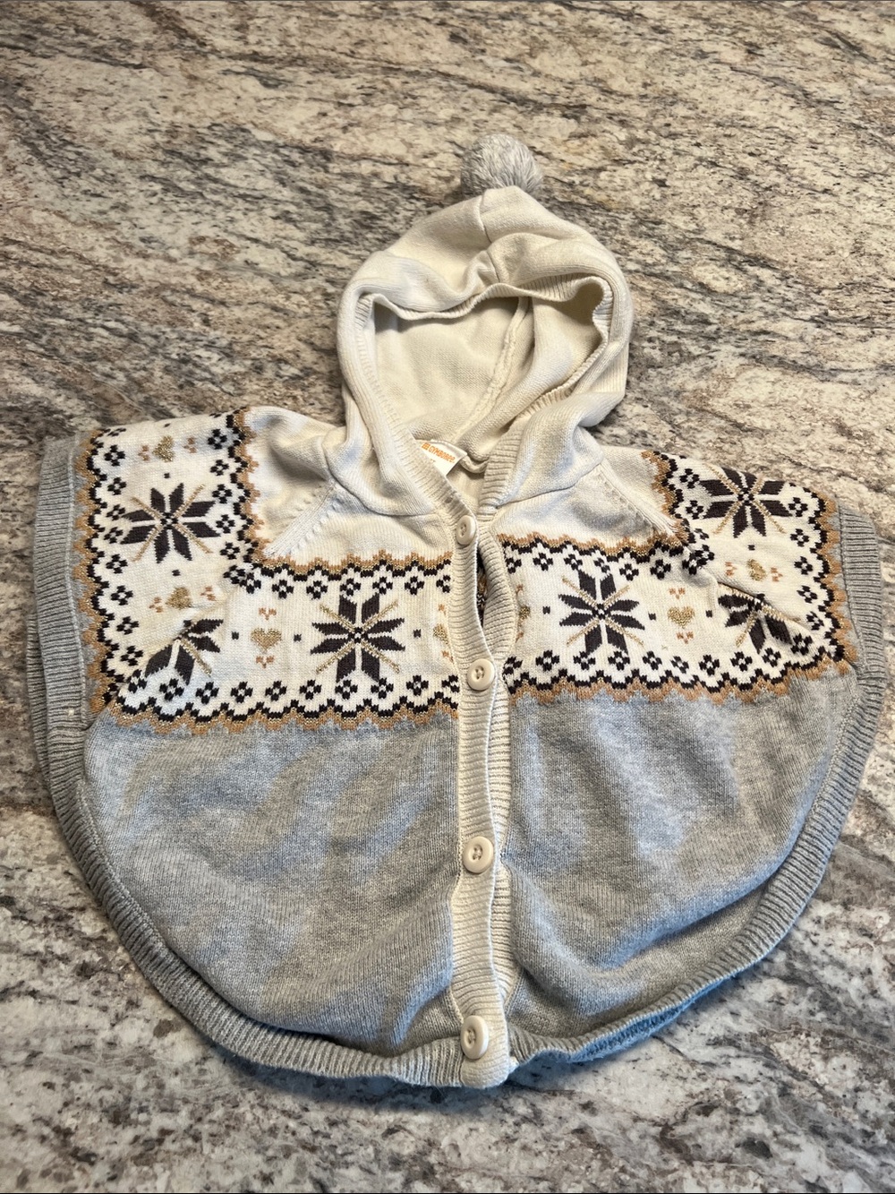 Gymboree Hooded Fair Isle Knit Poncho Sweater Cream and Gray EUC 3T